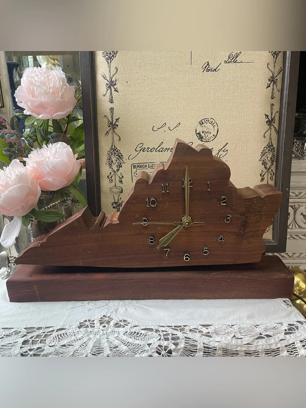 Handcrafted Virginia Wood Mantel Clock - Brown